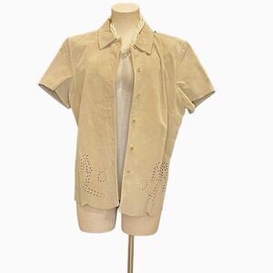 Chic Vintage Cream Leather Button-Up Jacket